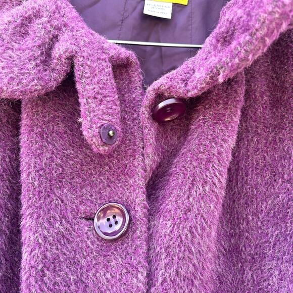 Itala Testino Alpaca Wool Ruffle Coat Trench Coat Belt Jacket Purple Small - Picture 8 of 12